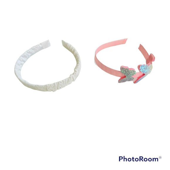 Other - NWOT Set of 2 Girls Headbands Pink Ribbon Glitter Butterfly White Eyelet